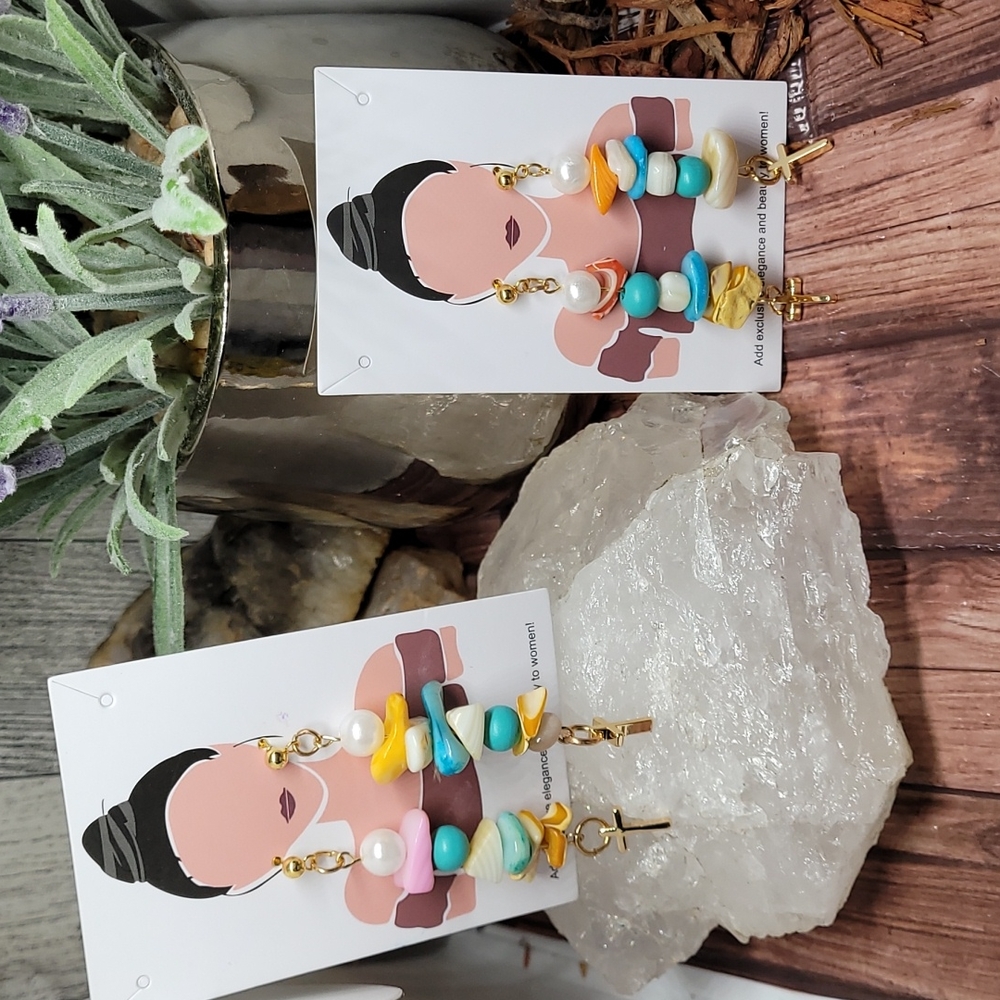 Shell & Pearl Cross Dangled Earrings